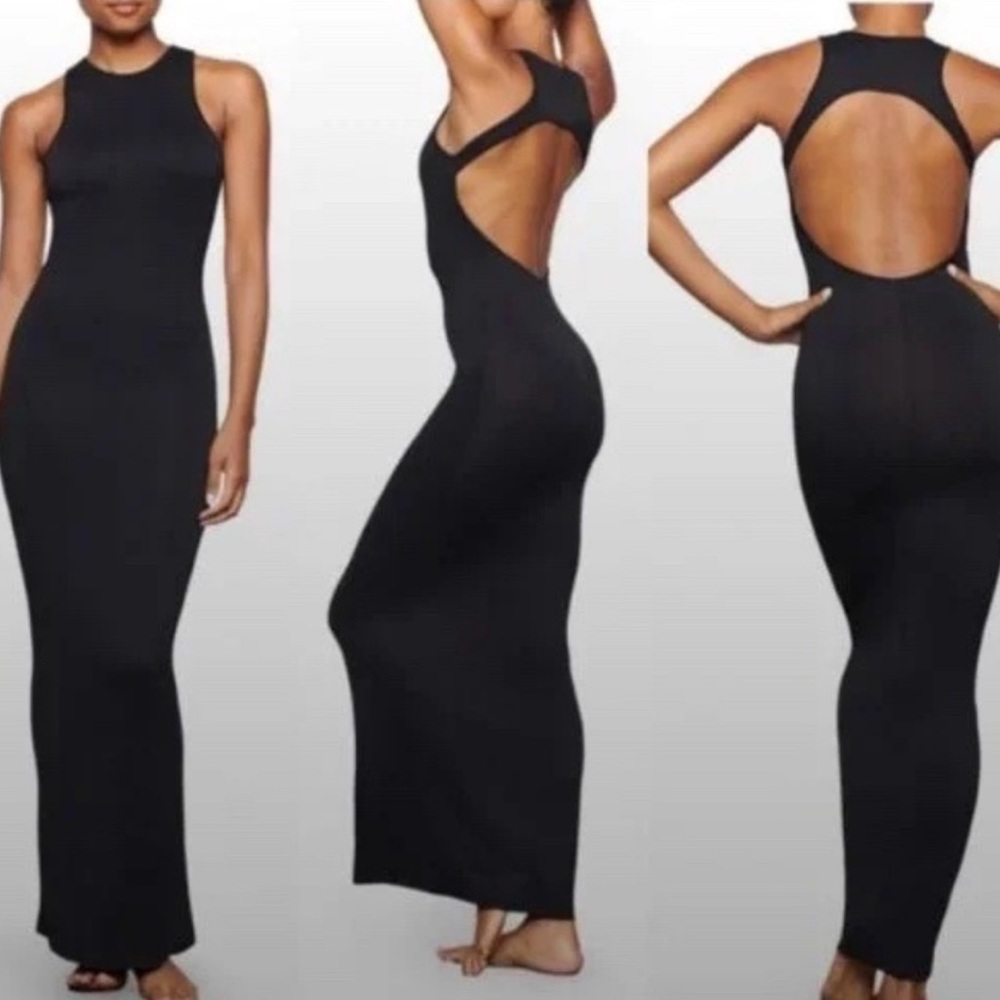 SKIMS Black Backless Maxi Dress